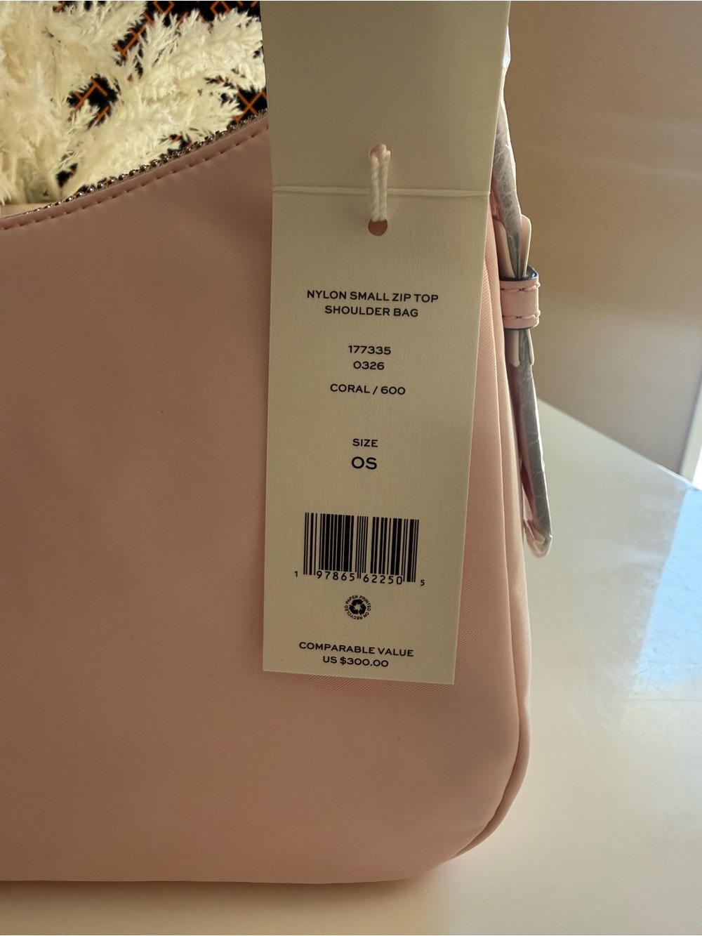 NWT , NYLON SMALL ZIP TOP SHOULDER BAG coral pink $300 - Picture 11 of 11